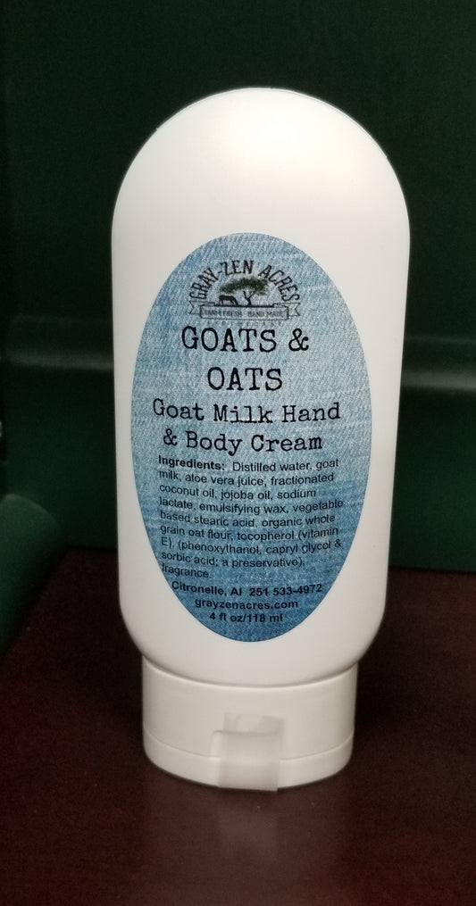 4 oz Goat Milk Hand & Body Cream with Oatmeal and Aloe